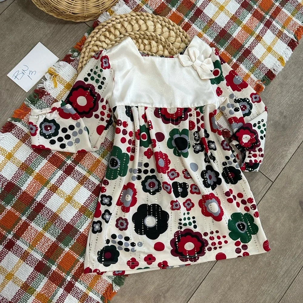 Y2K Children’s Place Girl Christmas Satiny Hippy Floral Dress Size 24 Months - Picture 2 of 15